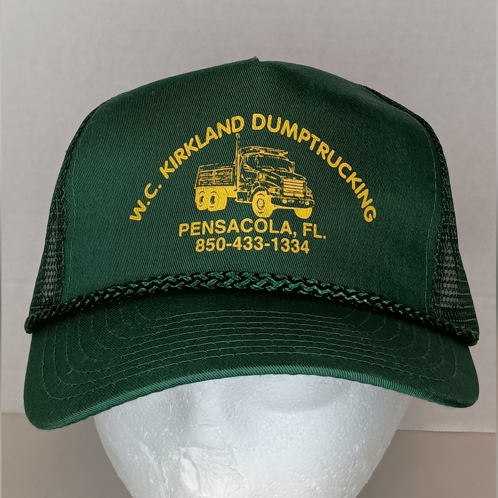 Trucker Hat Cap Dad Dump Truck WC Kirkland Green Mesh Snapback Adjust OSFA NWOT